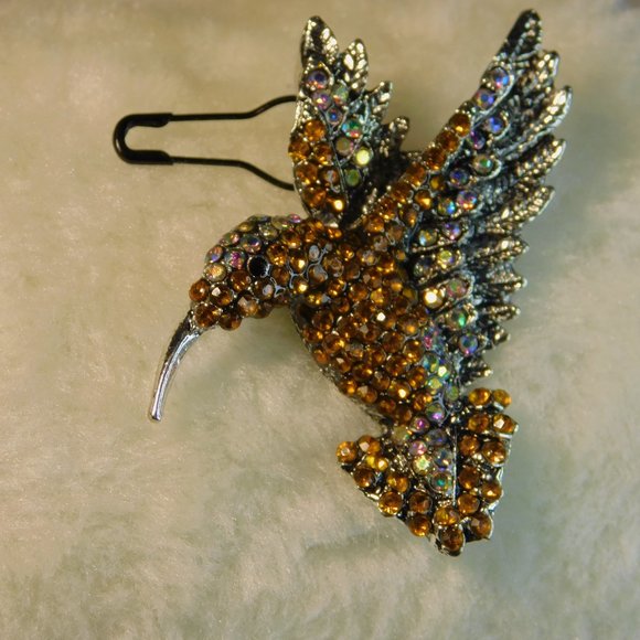 HUMMING BIRD silver tone Brooch - Picture 4 of 6